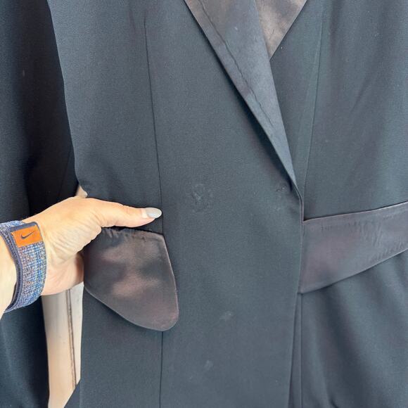 VTG Cache Black Satin Lapel Backless Tuxedo Jacket Blazer Top Size Medium - Picture 4 of 16